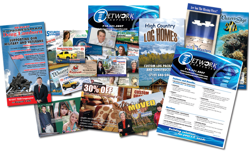 Samples: Postcards, Business Cards, Flyers, Brochures Image